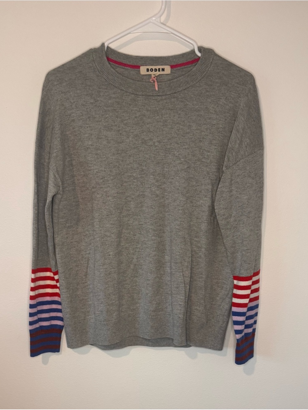 Boden Annie Sweater Women’s M Gray Cotton Wool Striped Cuffs